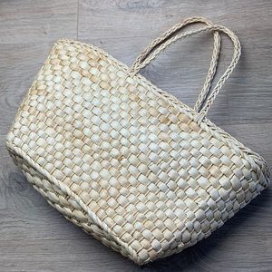 Woven Straw Purse with Pink Polka Dot Lining